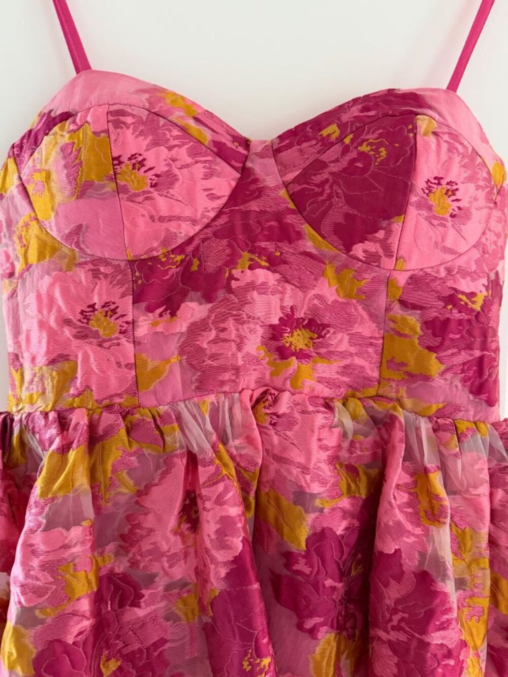Showpo Roselia Sweetheart Bustier Mini Dress Pink Floral Jacquard - Picture 2 of 4
